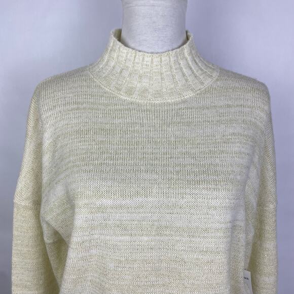 NSR | NWT Napean Sea Rd Ivory & Gold Metallic Threading Mock Neck Knit Sweater - Picture 5 of 12